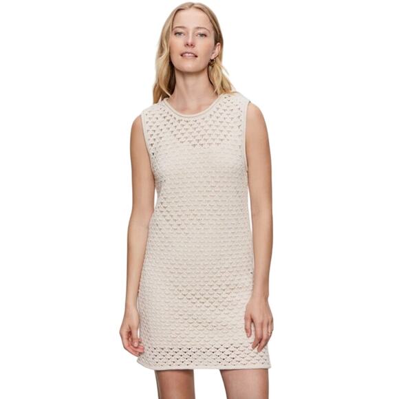 SANCTUARY Dress Size L NEW Summer Shell Dress Mini Knit Cream Ecru Eco Natural - Picture 1 of 7